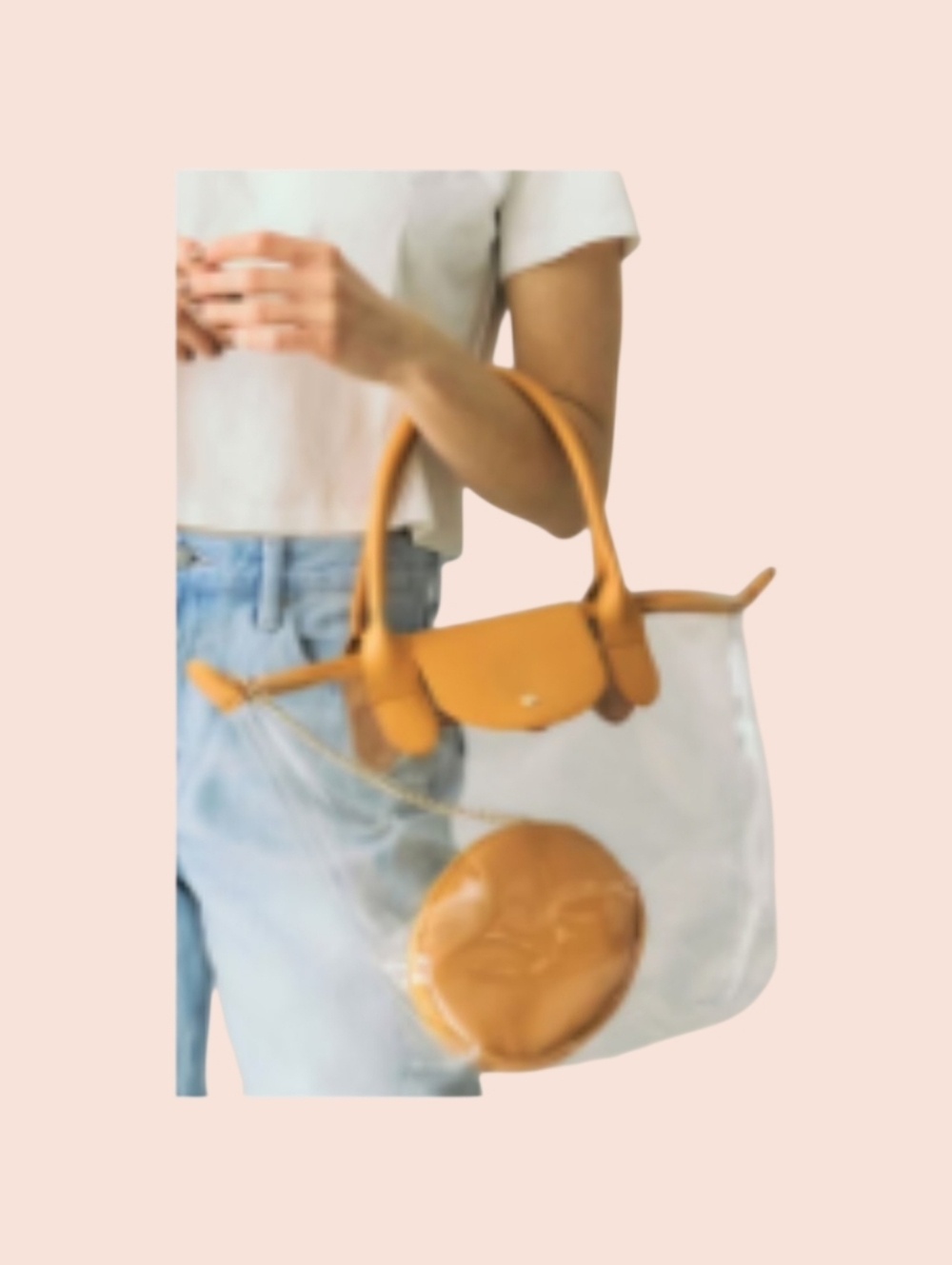 Clear Vinyl Beige Tote Bag